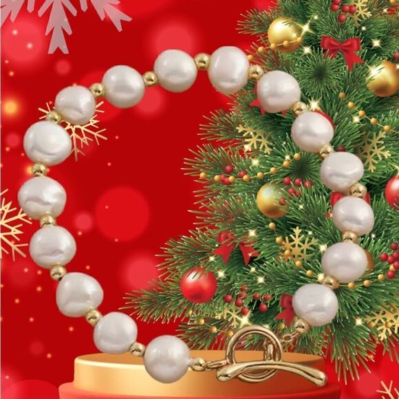 FRESHWATER PEARLS IRREGULAR 💯 % GENUINE 18K GOLD PLEATED BRACELET - Picture 3 of 3